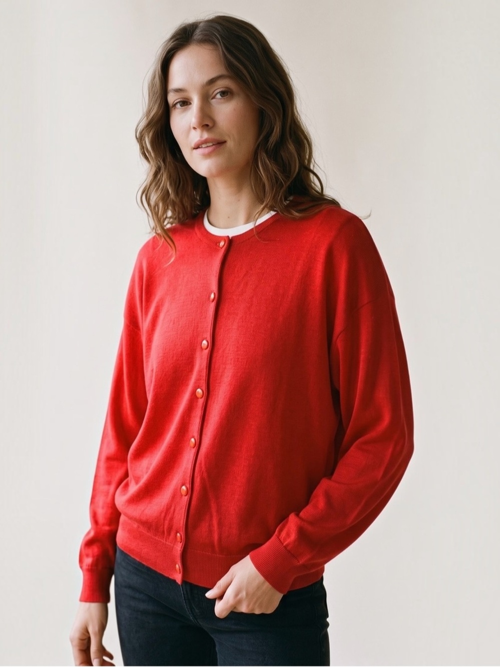 Vintage 70s Red Wool Cardigan Sweater Women’s Size XL Tekau Knitwear New Zealand
